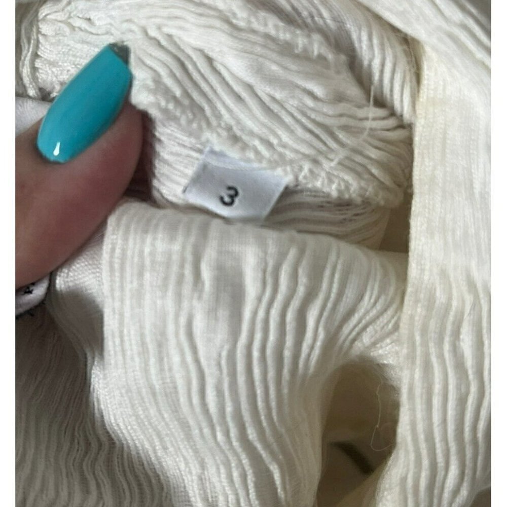SANDRO Paris Janyce Womans Sz 3 (L) Ecru Puff Sleeve Cloqué Blouse Cropped Top - Picture 7 of 8